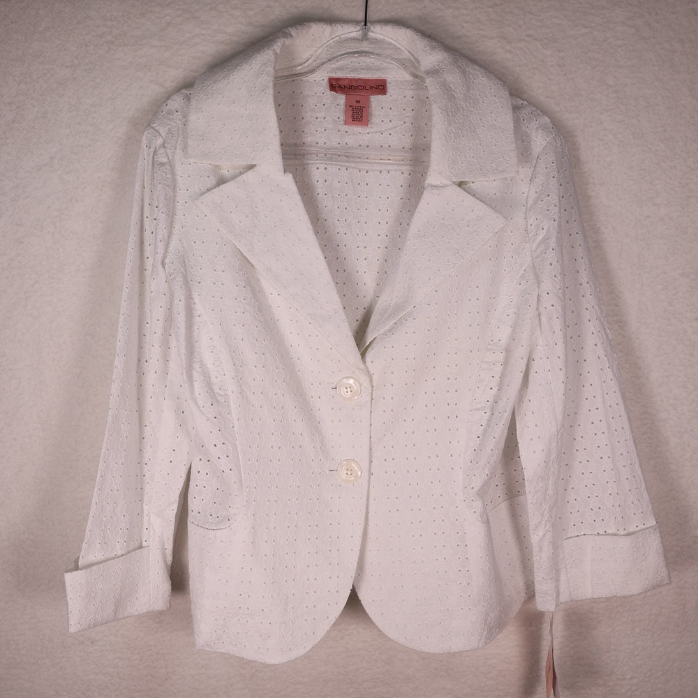Bandolino Martinique White Eyelet Cotton Blazer Jacket 16 3/4 Sleeve NEW